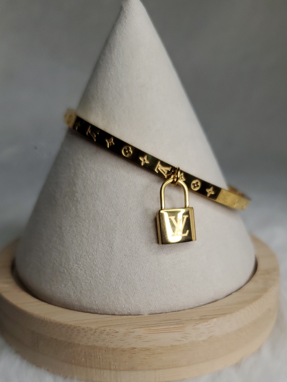 Lv Gold-Tone Padlock Charm Bangle Bracelet